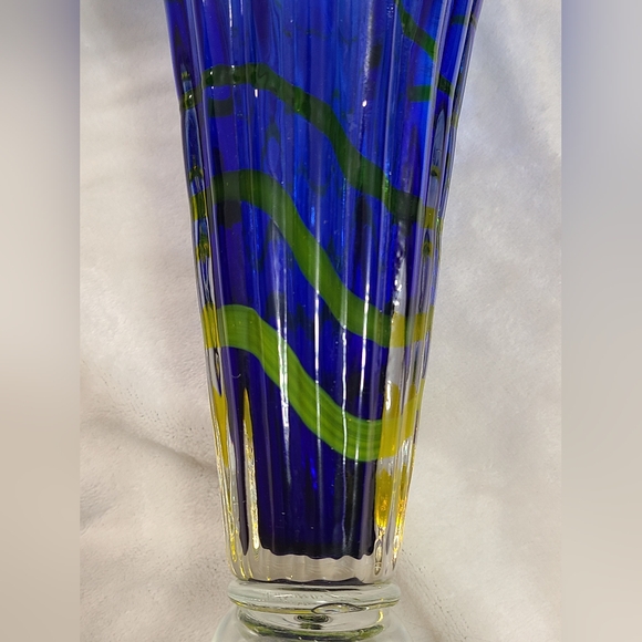 Blue & Yellow Art Glass Vase - Picture 6 of 6